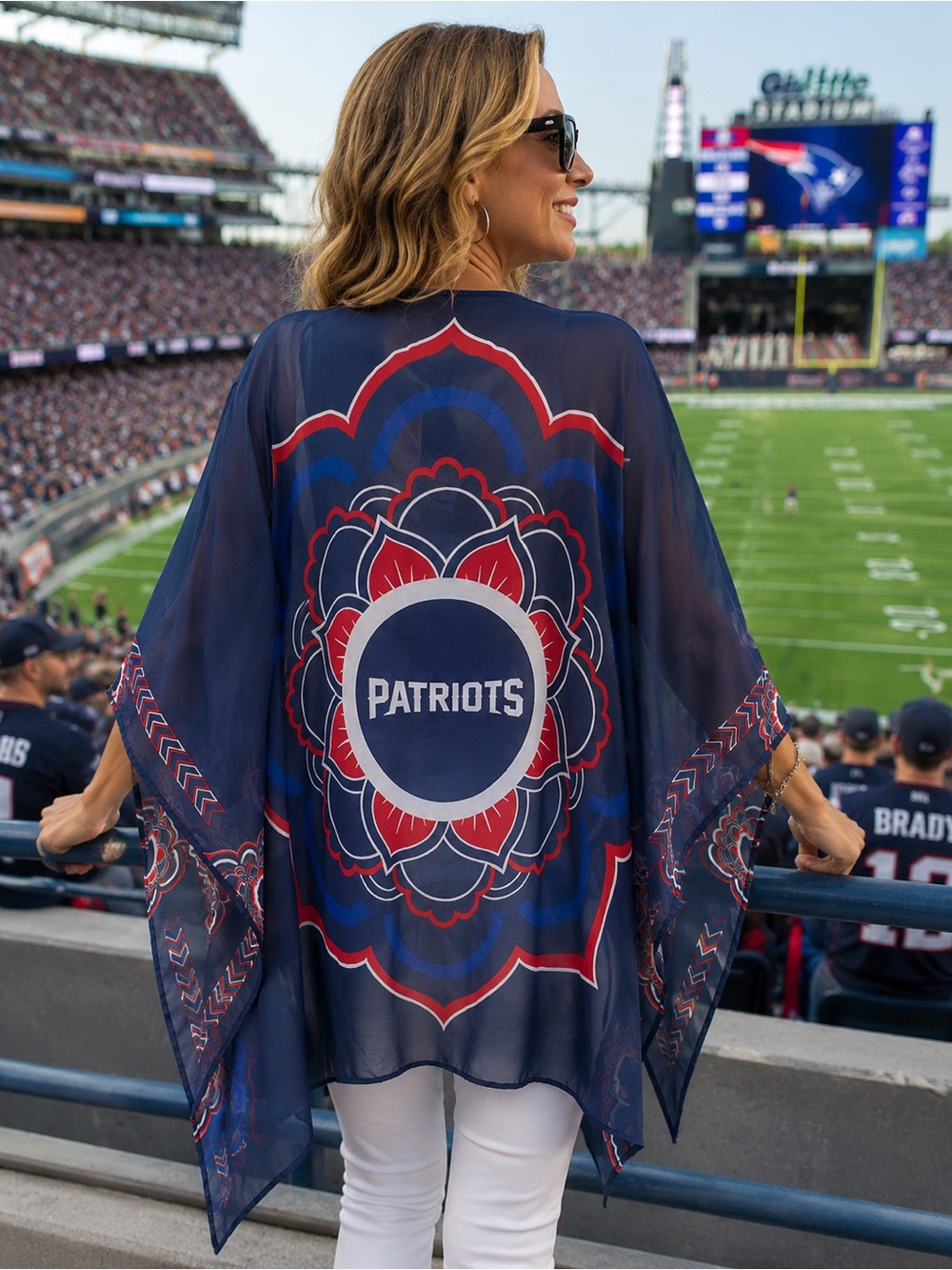 NFL Team Apparel New England Patriots Sheer Poncho Kaftan OS Blue Red White - Picture 2 of 7